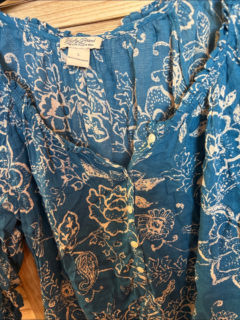 Lucky Brand Teal Floral Blouse Large - Picture 2 of 6